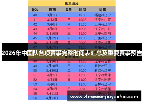2026年中国队各项赛事完整时间表汇总及重要赛事预告