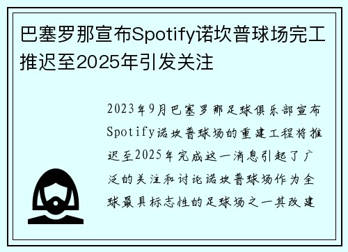 巴塞罗那宣布Spotify诺坎普球场完工推迟至2025年引发关注 巴塞罗那宣布Spotify诺坎普球场完工推迟至2025年引发关注